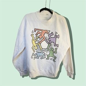 Abercrombie & Fitch Keith Haring Oversized Fleece Sweatshirt White Size XS